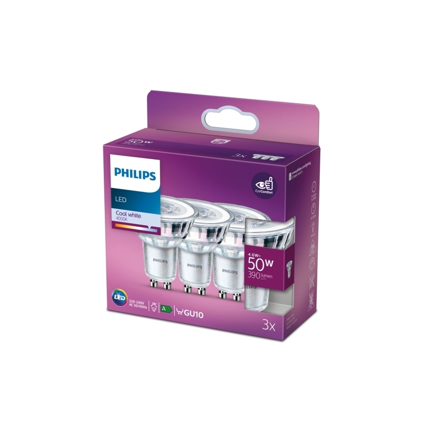 KOMPLEKTS 3x LED Spuldze Philips PAR16 GU10/4,6W/230V 4000K