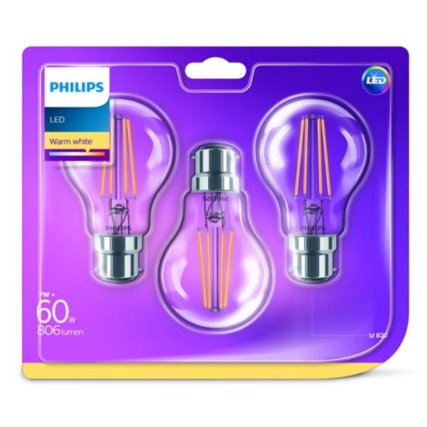 KOMPLEKTS 3x LED Spuldze Philips VINTAGE B22/7W/230V 2700K