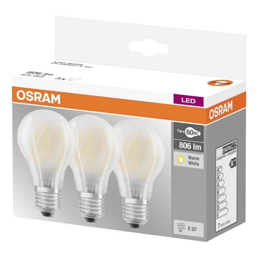 KOMPLEKTS 3x LED spuldze VINTAGE E27/7W/230V 2700K - Osram