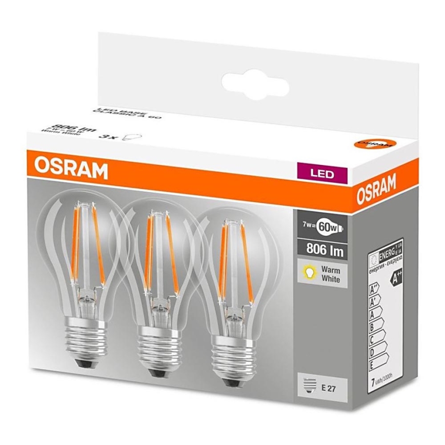 KOMPLEKTS 3x LED spuldze VINTAGE E27/7W/230V 2700K - Osram