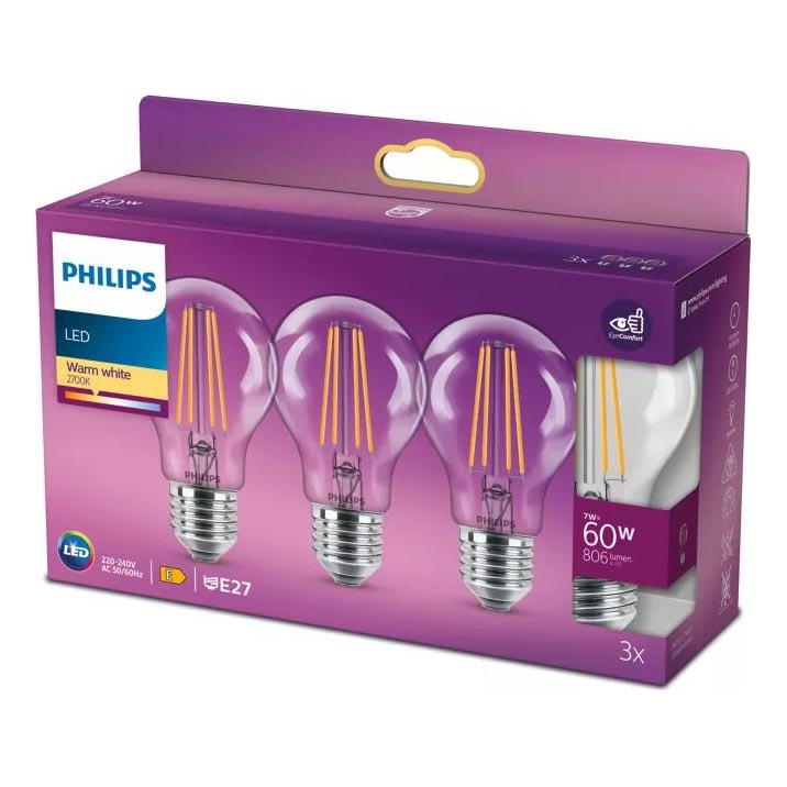 KOMPLEKTS 3x LED Spuldze VINTAGE Philips A60 E27/7W/230V 2700K