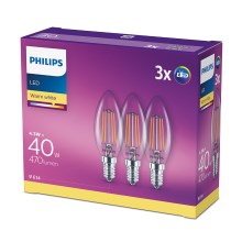 KOMPLEKTS 3x LED Spuldze VINTAGE Philips E14/4,3W/230V 2700K