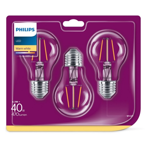 KOMPLEKTS 3x LED spuldze VINTAGE Philips E27/4,3W/230V 2700K