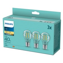 KOMPLEKTS 3x LED Spuldze VINTAGE Philips E27/4,3W/230V 2700K