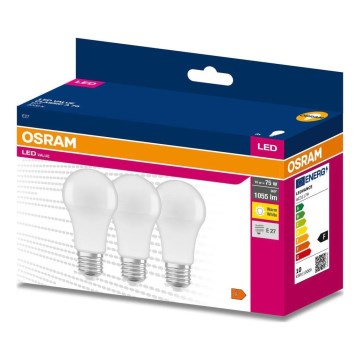 Komplekts 3x LED spuldzes A60 E27/10W/230V 3000K - Osram