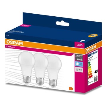 Komplekts 3x LED spuldzes A60 E27/8,5W/230V 6500K - Osram