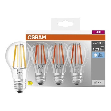 Komplekts 3x LED spuldzes BASE CLASSIC FILAMENT A60 E27/11W/230V 4000K - Osram