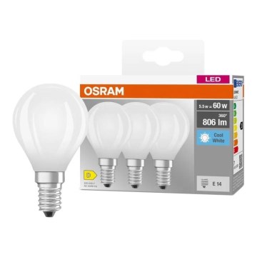 Komplekts 3x LED spuldzes BASE CLASSIC FILAMENT E14/5,9W/230V 4000K - Osram