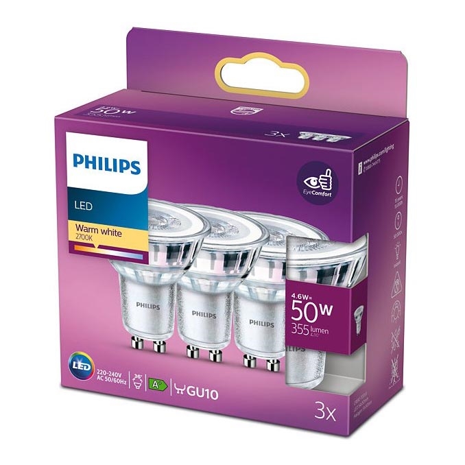 KOMPLEKTS 3x LED Spuldzes Philips GU10/4,6W/230V 2700K