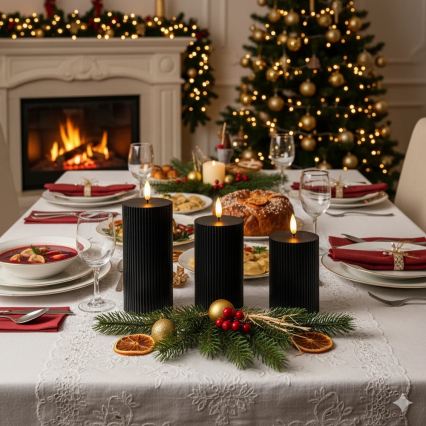 Komplekts 3x LED sveces BRILLO LED/2xAA, melnas + tālvadības pults