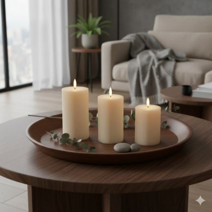 Komplekts 3x LED sveces BRILLO LED/3xAAA krēmkrāsas + tālvadības pults