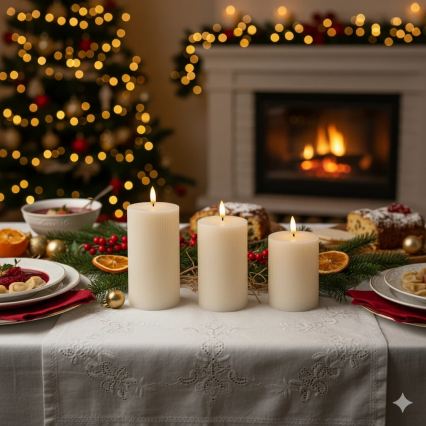 Komplekts 3x LED sveces BRILLO LED/3xAAA krēmkrāsas + tālvadības pults