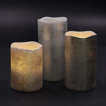 Komplekts 3x LED sveces — darbināmas ar 3xAAA, silti baltas