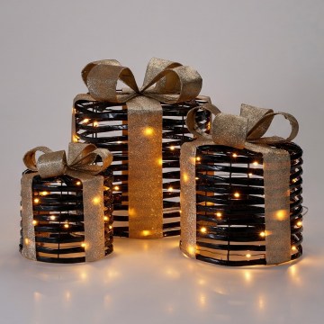 Komplekts 3x LED Ziemassvētku dekori 20xLED/2xAA + 30xLED/3xAA + 40xLED/3xAA silti balti dāvanas/melni