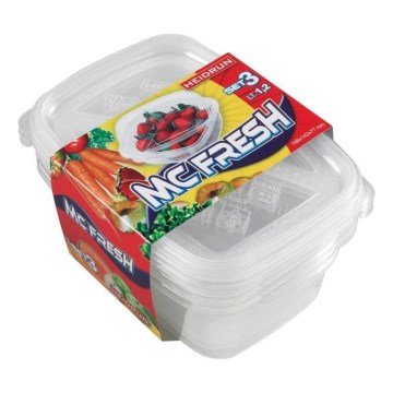 KOMPLEKTS 3x Pārtikas trauks 1,2 l caurspīdīgs