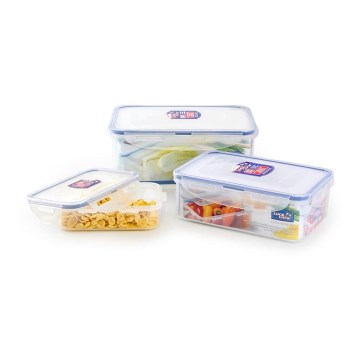 KOMPLEKTS 3x Pārtikas trauks LOCK zils/caurspīdīgs