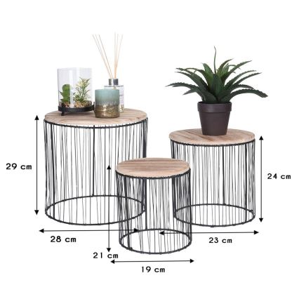 KOMPLEKTS 3x Puķu statīvs d. 19/23/28 cm melna/bēša