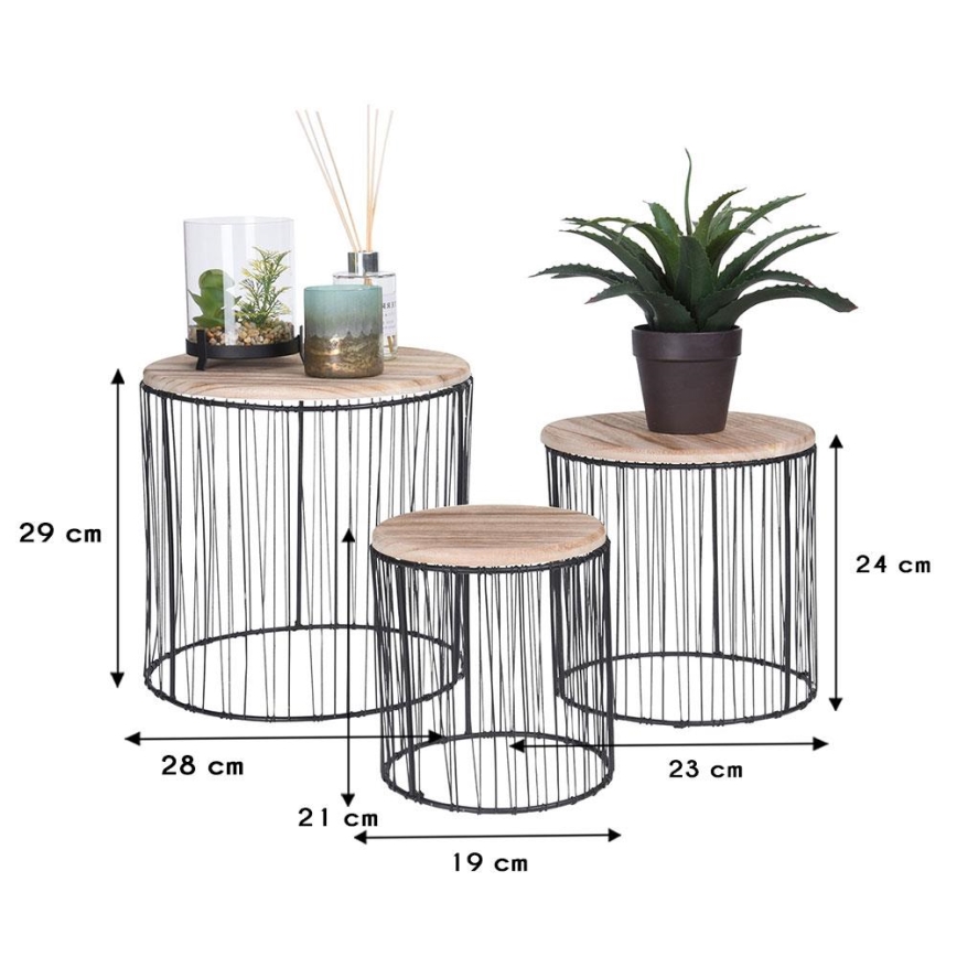 KOMPLEKTS 3x Puķu statīvs d. 19/23/28 cm melna/bēša