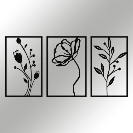 KOMPLEKTS 3x Sienas dekorācija 78x39 cm puķes metāls