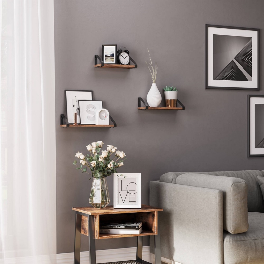 Komplekts 3x sienas plaukti SHELFY brūni/melni