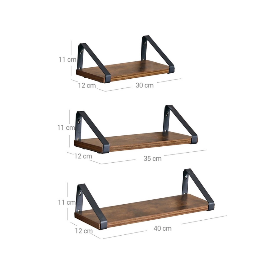 Komplekts 3x sienas plaukti SHELFY brūni/melni