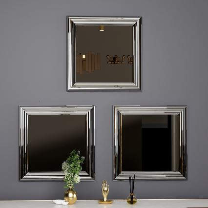 KOMPLEKTS 3x Sienas spogulis OTTO 40x40 cm sudraba