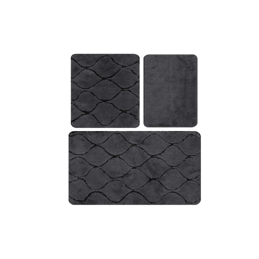 KOMPLEKTS 3x Vannas istabas paklājs INFINITY 60/60/100 cm antracīta