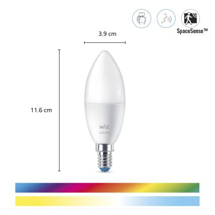 KOMPLEKTS 3xLED RGBW Aptumšojama spuldze C37 E14/4,9W/230V 2200-6500K CRI 90 Wi-Fi - WiZ