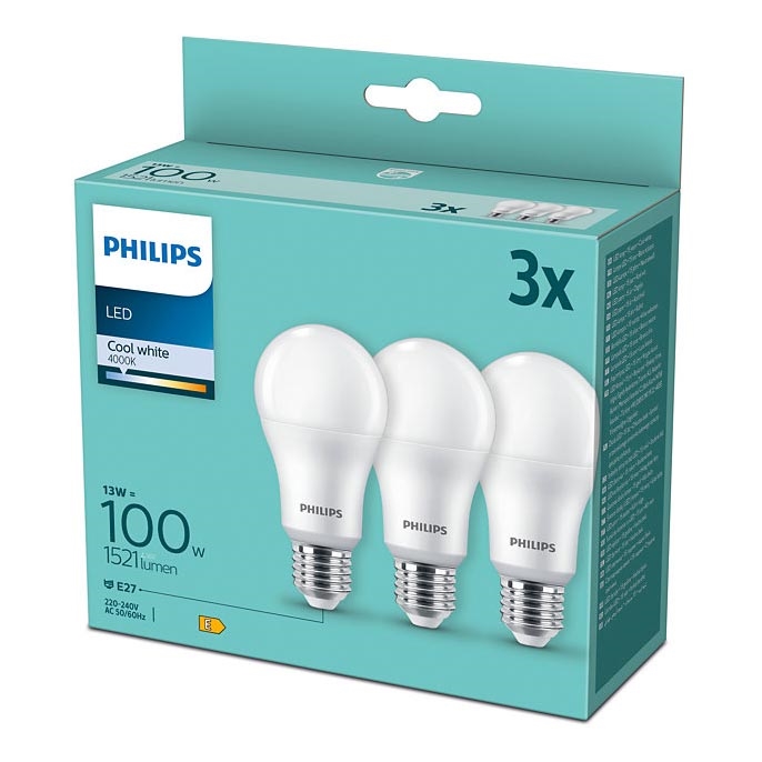 KOMPLEKTS 3xLED Spuldze Philips A60 E27/13W/230V 4000K