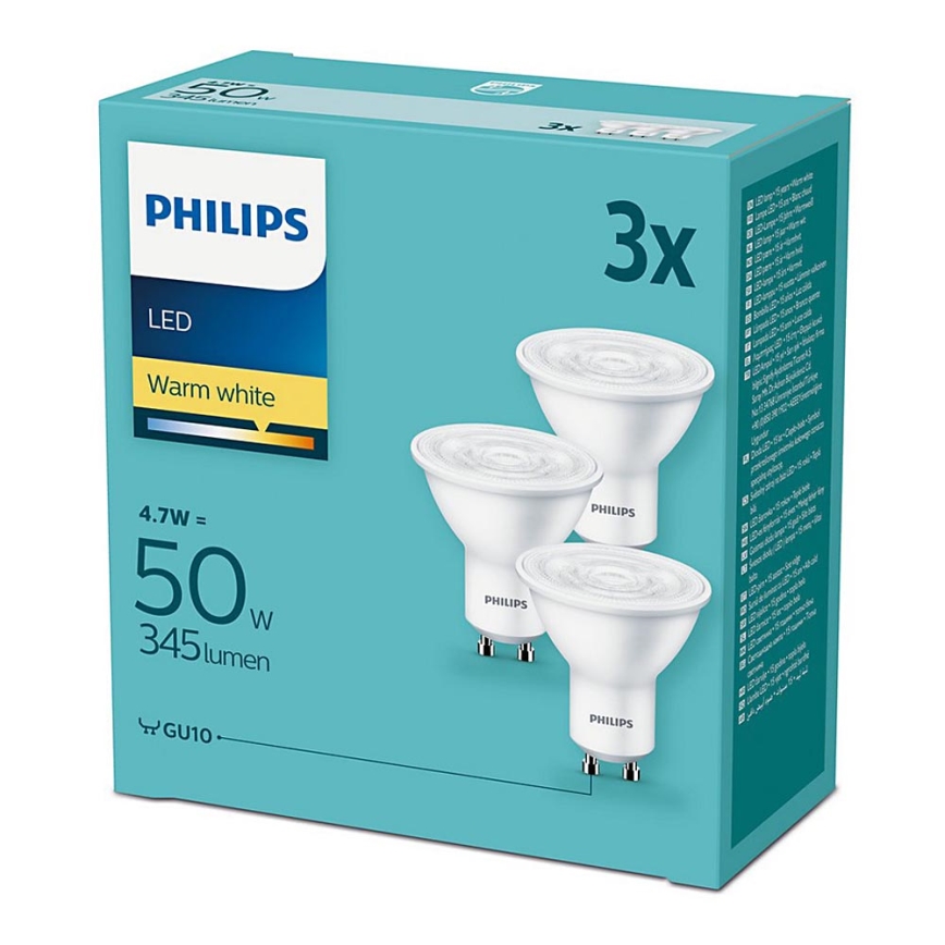 KOMPLEKTS 3xLED Spuldze Philips GU10/4,7W/230V 2700K