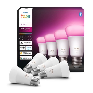 Komplekts 4x dimējamās LED spuldzes Philips Hue WHITE AND COLOR AMBIANCE E27/6W/230V 1000-20000K