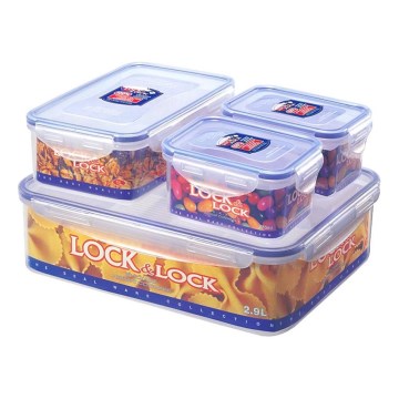 KOMPLEKTS 4x Ēdiena trauks LOCK 0,47/1/3,9 l zila/caurspīdīga