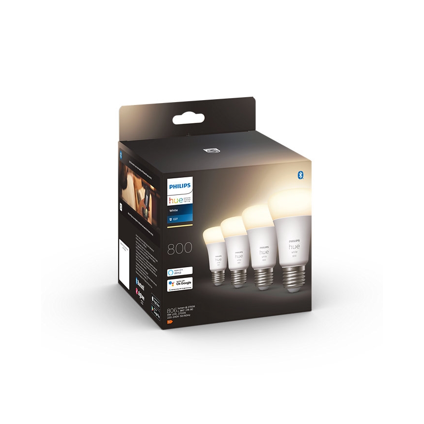 KOMPLEKTS 4x LED Aptumšojama spuldze Philips Hue WHITE A60 E27/9W/230V 2700K