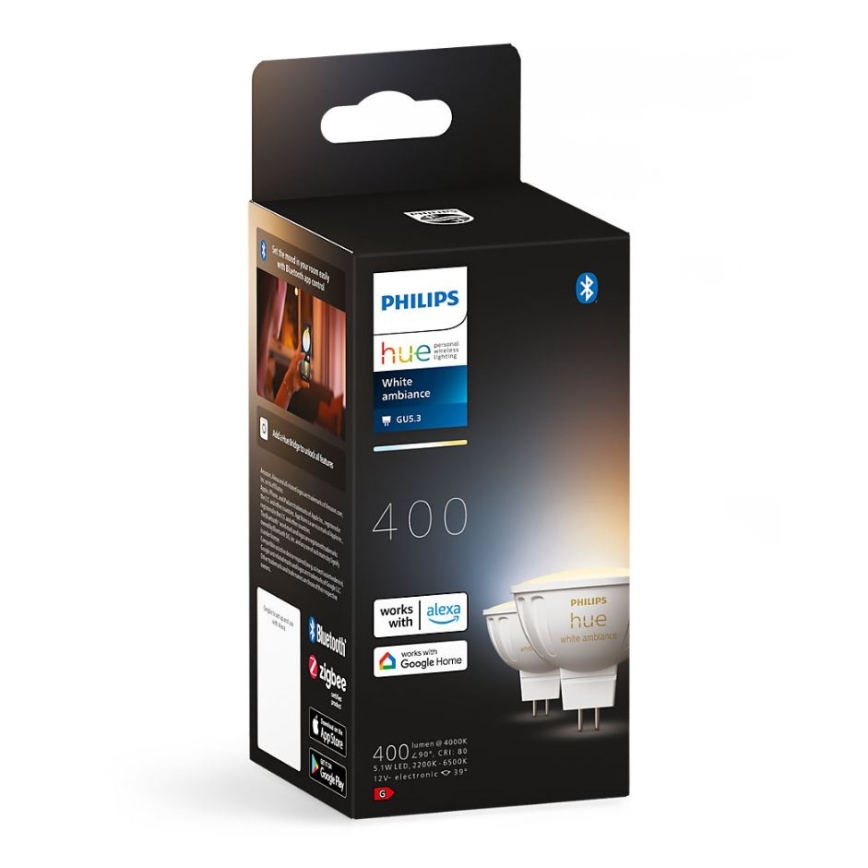 Komplekts 4x LED spuldzes ar regulējamu spilgtumu Philips Hue WHITE AMBIANCE GU5,3/MR16/5,1W/12V 2200-6500K