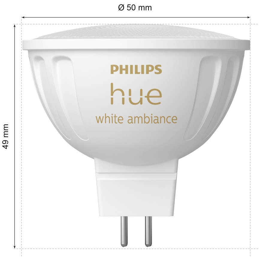 Komplekts 4x LED spuldzes ar regulējamu spilgtumu Philips Hue WHITE AMBIANCE GU5,3/MR16/5,1W/12V 2200-6500K