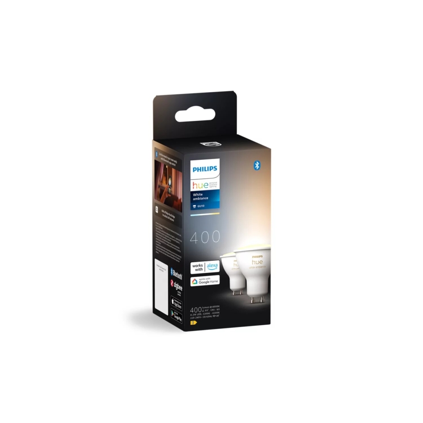 Komplekts 4x LED regulējamas spuldzes Philips Hue WHITE AMBIANCE GU10/4,2W/230V 2200-6500K