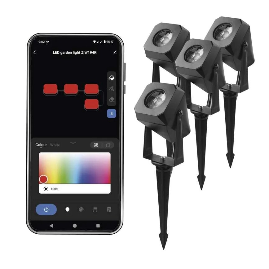 KOMPLEKTS 4x LED RGBIC Aptumšojama āra lampa LED/7W/230V 3000-6500K IP65 Wi-Fi Tuya