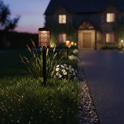 Komplekts 4x LED saules lampas DECOR LED/1,2V 150 mAh 3000K 39 cm IP44 melnas