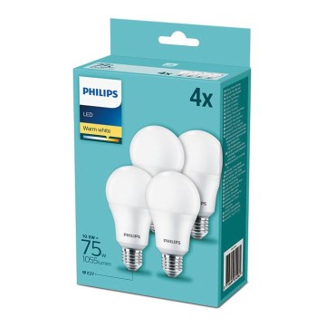 KOMPLEKTS 4x LED Spuldze Philips A60 E27/10,5W/230V 2700K