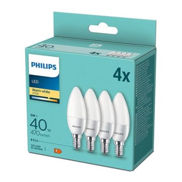 KOMPLEKTS 4x LED Spuldze Philips B35 E14/5W/230V 2700K