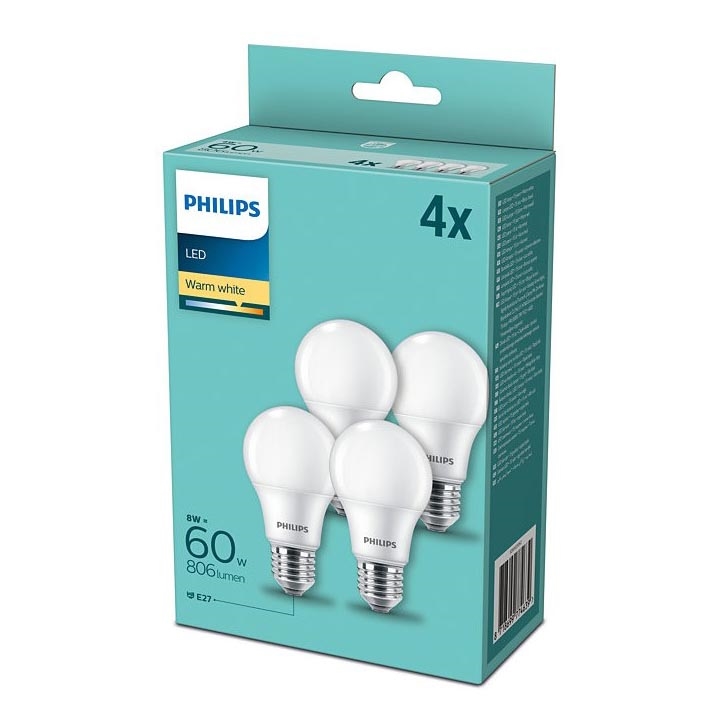 KOMPLEKTS 4x LED Spuldze Philips E27/8W/230V 2700K