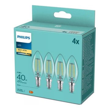 Komplekts 4x LED spuldze VINTAGE Philips B35 14/4,3W/230V 2700K