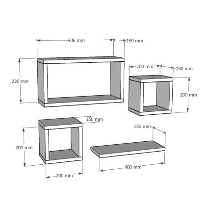 KOMPLEKTS 4x Sienas plaukts BABI balts