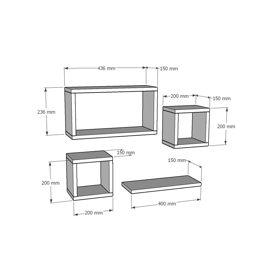 KOMPLEKTS 4x Sienas plaukts BABI balts