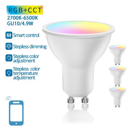 Komplekts 4x LED RGBW Smart aptumšojamās spuldzes GU10/4,9W/230V 2700-6500K - Aigostar