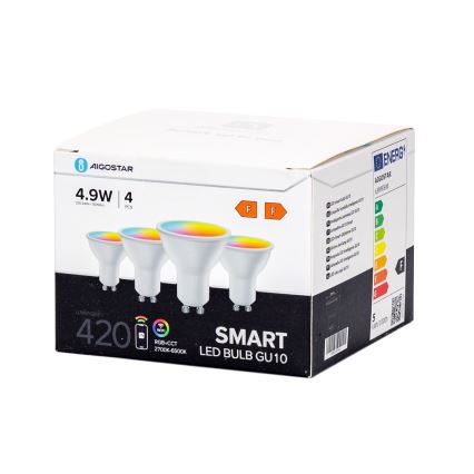 Komplekts 4x LED RGBW Smart aptumšojamās spuldzes GU10/4,9W/230V 2700-6500K - Aigostar