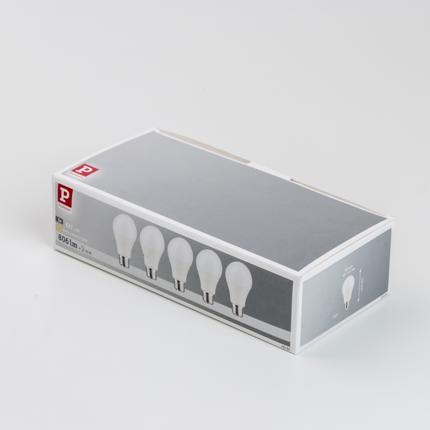KOMPLEKTS 5x LED Spuldze A60 E27/9W/230V 2700K - Paulmann 28780