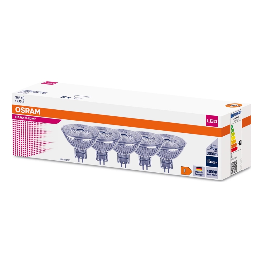 KOMPLEKTS 5x LED Spuldze MR16 GU5,3/3,8W/12V 4000K 36° - Osram