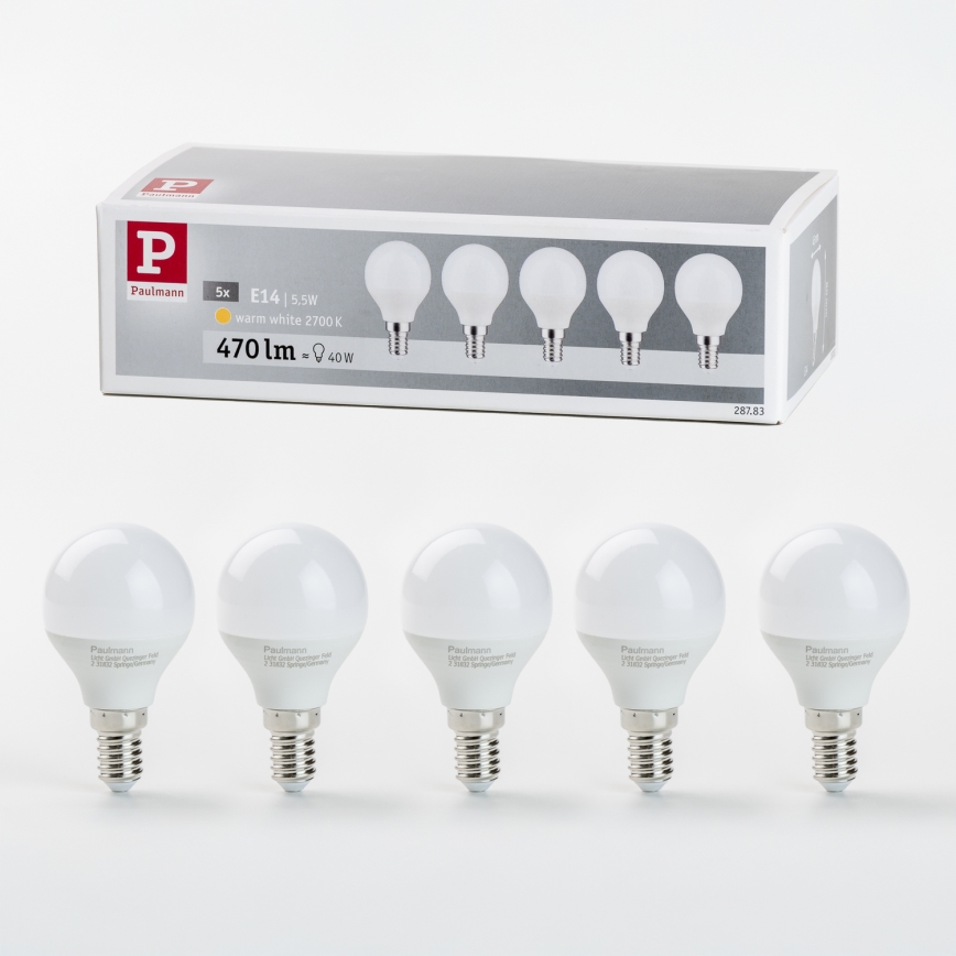 KOMPLEKTS 5x LED Spuldze P45 E14/5,5W/230V 2700K - Paulmann 28783