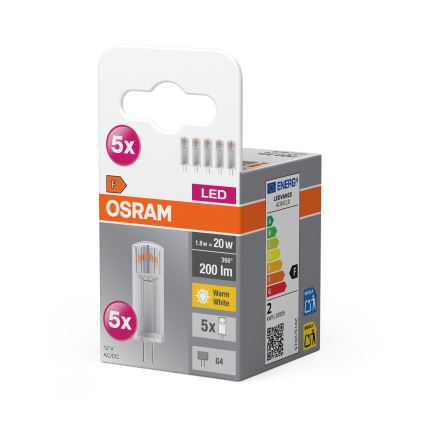 Komplekts 5x LED spuldzes PIN G4/1,8W/12V 2700K - Osram